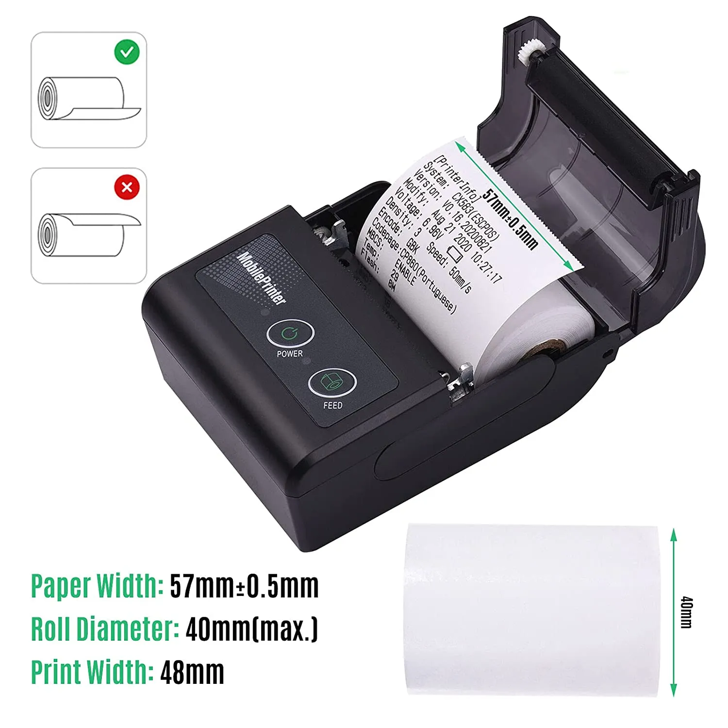 Portable Bluetooth Thermal Receipt Printer CX58B, view 2
