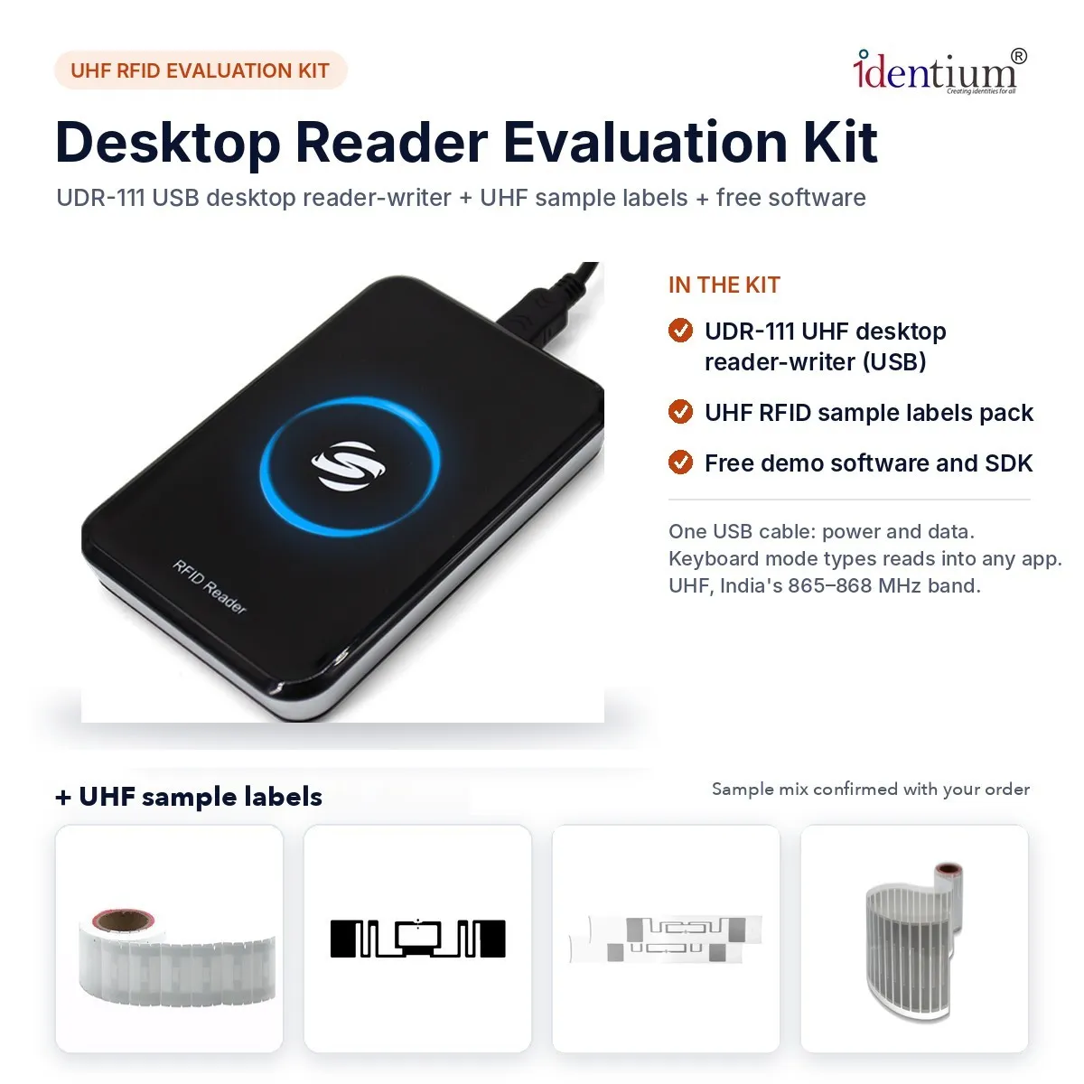 RFID Desktop Reader Evaluation Kit – UDR-111 UHF Reader-Writer + Sample Labels