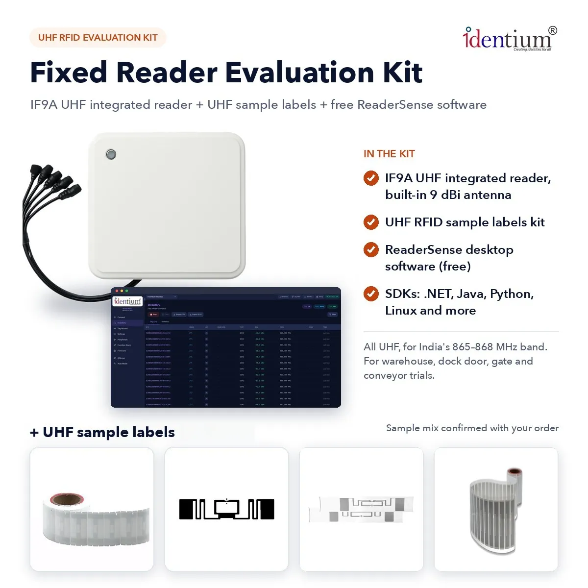 RFID Fixed Reader Evaluation Kit – IF9A UHF Reader + Sample Labels