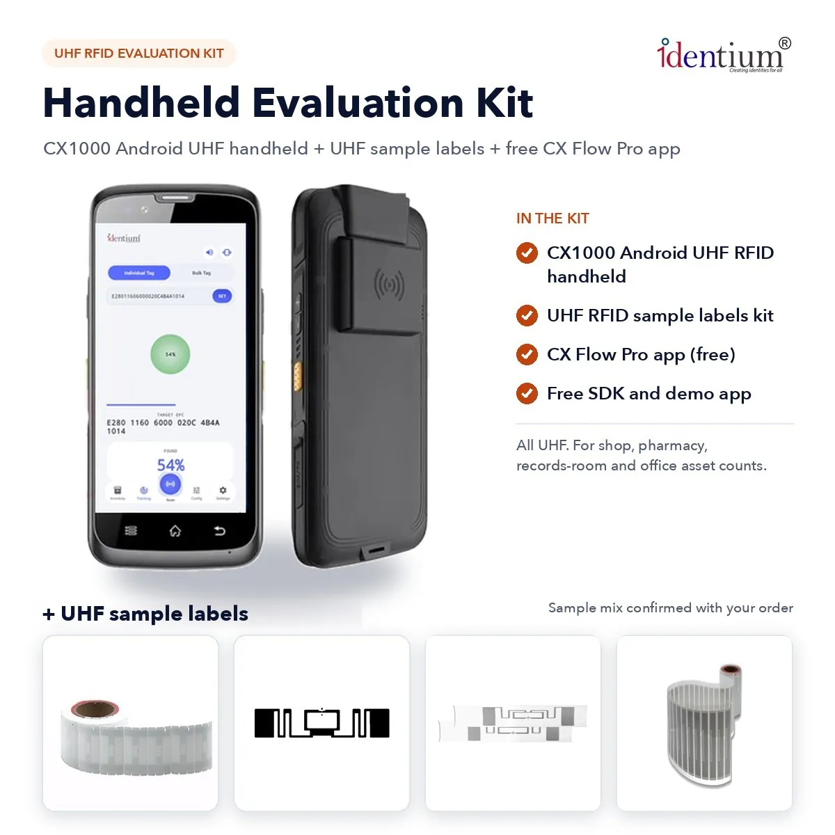 RFID Handheld Evaluation Kit – CX1000 UHF Handheld + Sample Labels