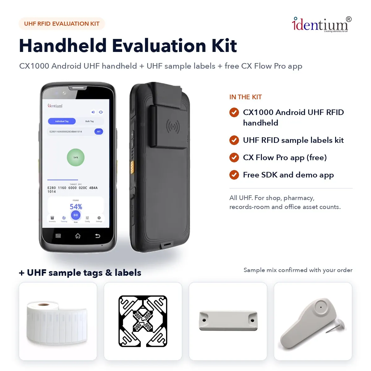 RFID Handheld Evaluation Kit – CX1000 UHF Handheld + Sample Labels