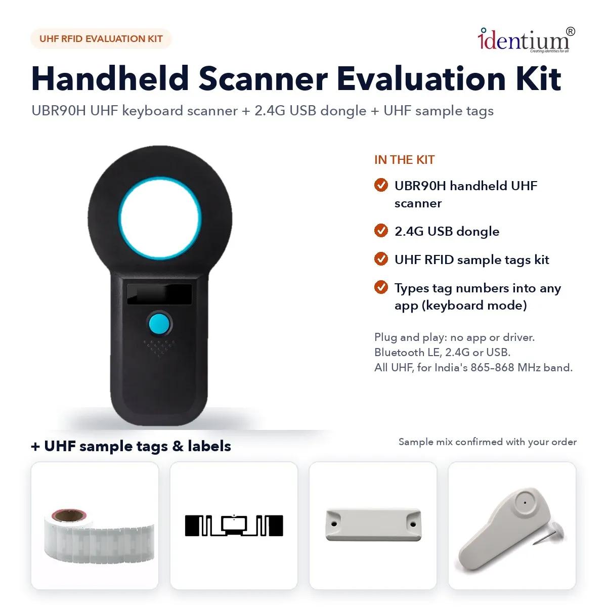 RFID Handheld Scanner Evaluation Kit – UBR90H UHF Keyboard Scanner + Sample Tags