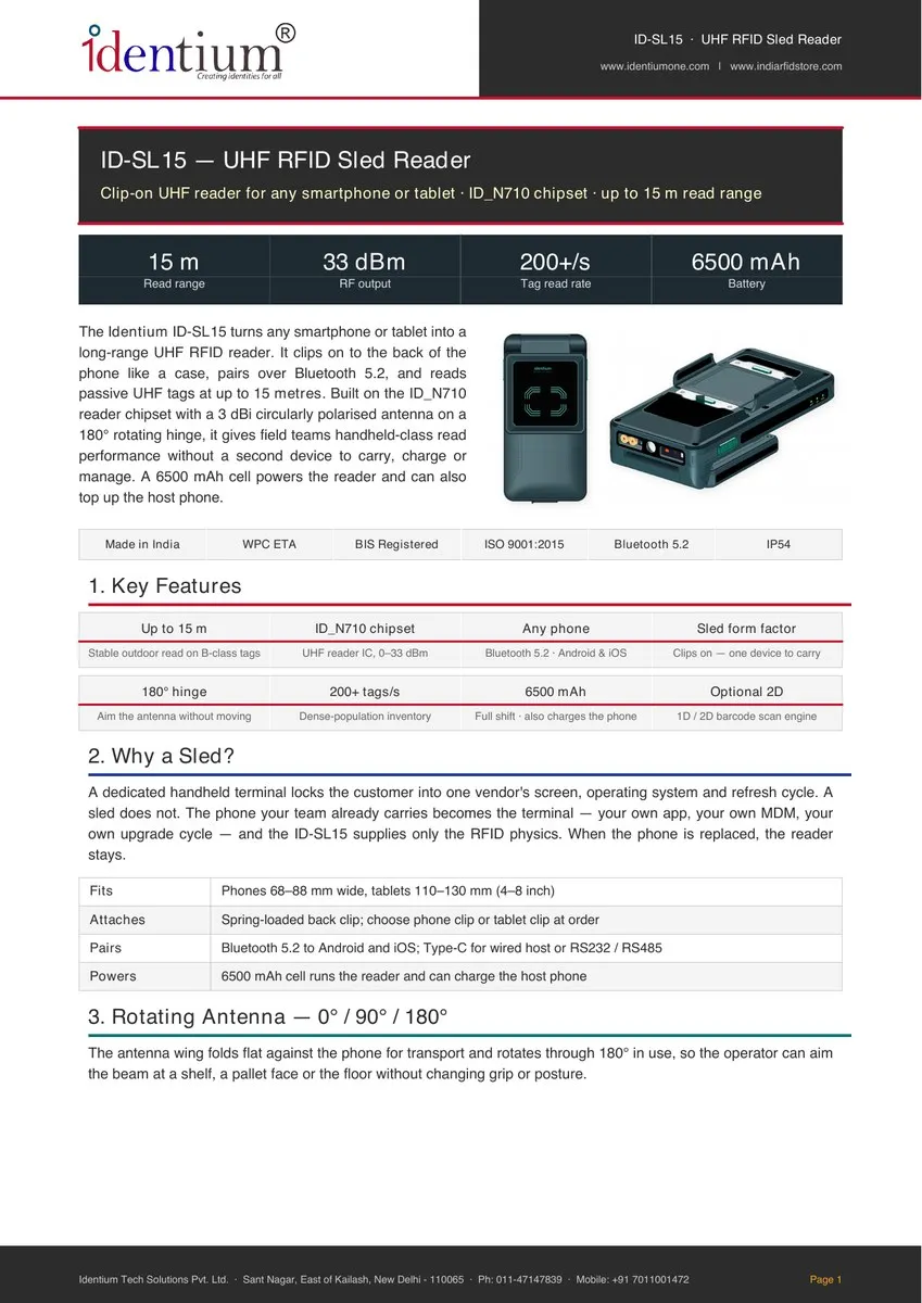 UHF RFID Bluetooth Sled Reader ID-SL15, view 2