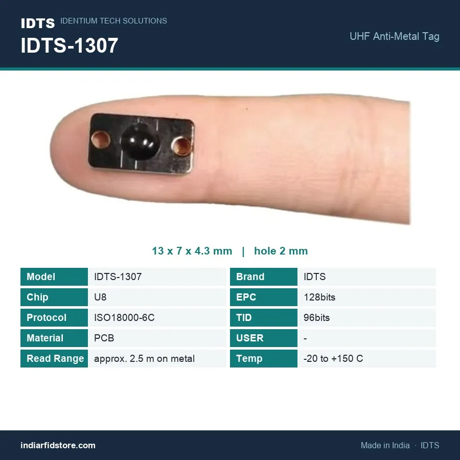 UHF On-Metal RFID PCB Tag IDTS-1307 (13 × 7 mm, Two-Hole Mount), view 2