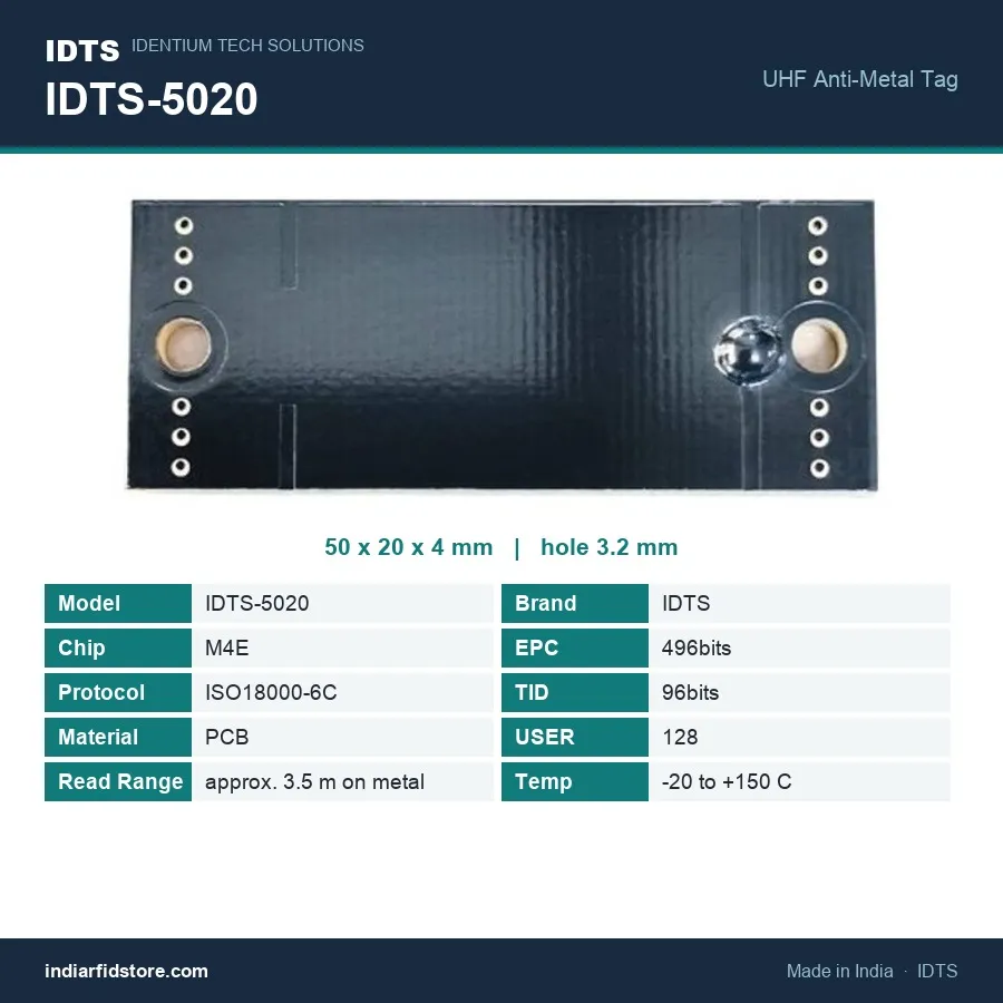 UHF On-Metal PCB RFID Tag IDTS-5020 (50 × 20 mm, Monza 4E), view 2