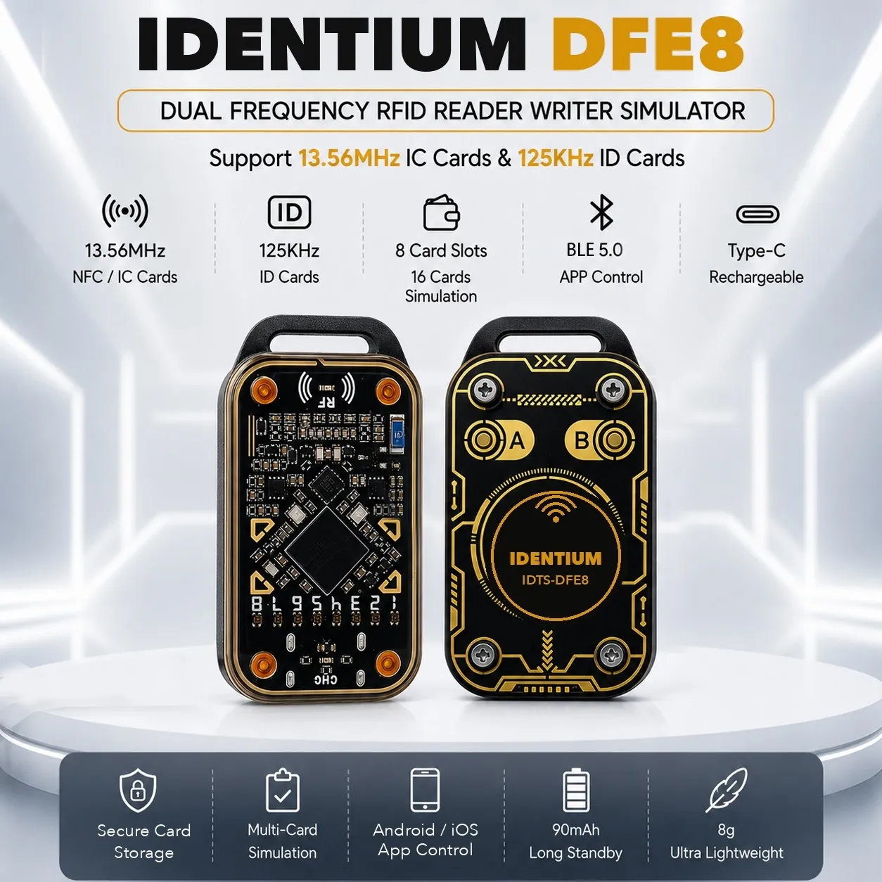 Dual-Frequency RFID Reader, Writer & Card Emulator IDTS-DFE8 (125 kHz + 13.56 MHz) — image 2
