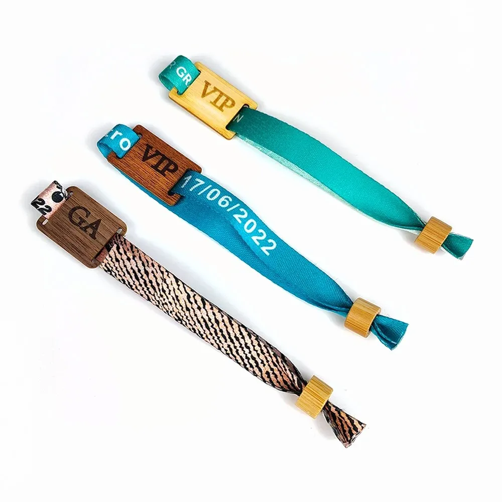 Eco Woven RFID Festival Wristband with Wooden Slider IDTS-ECW15