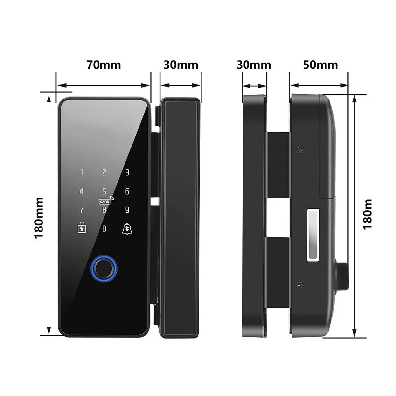 Fingerprint & RFID Glass Door Lock IDTS-GFL12 (Tuya App, Clamp-On), view 3
