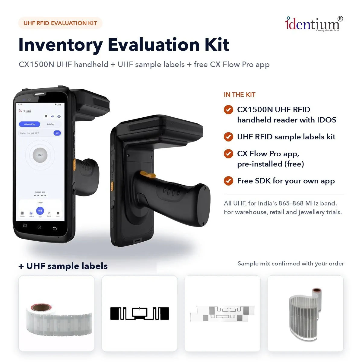 RFID Inventory Evaluation Kit – CX1500N UHF Handheld + Sample Labels