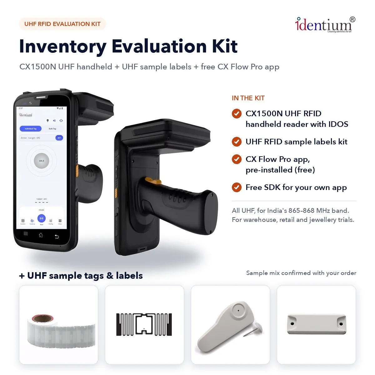 RFID Inventory Evaluation Kit – CX1500N UHF Handheld + Sample Labels