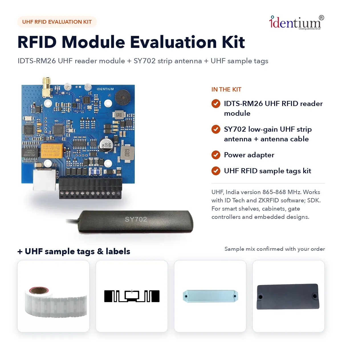 RFID Module Evaluation Kit – RM26 UHF Reader Module + SY702 Antenna + Tags