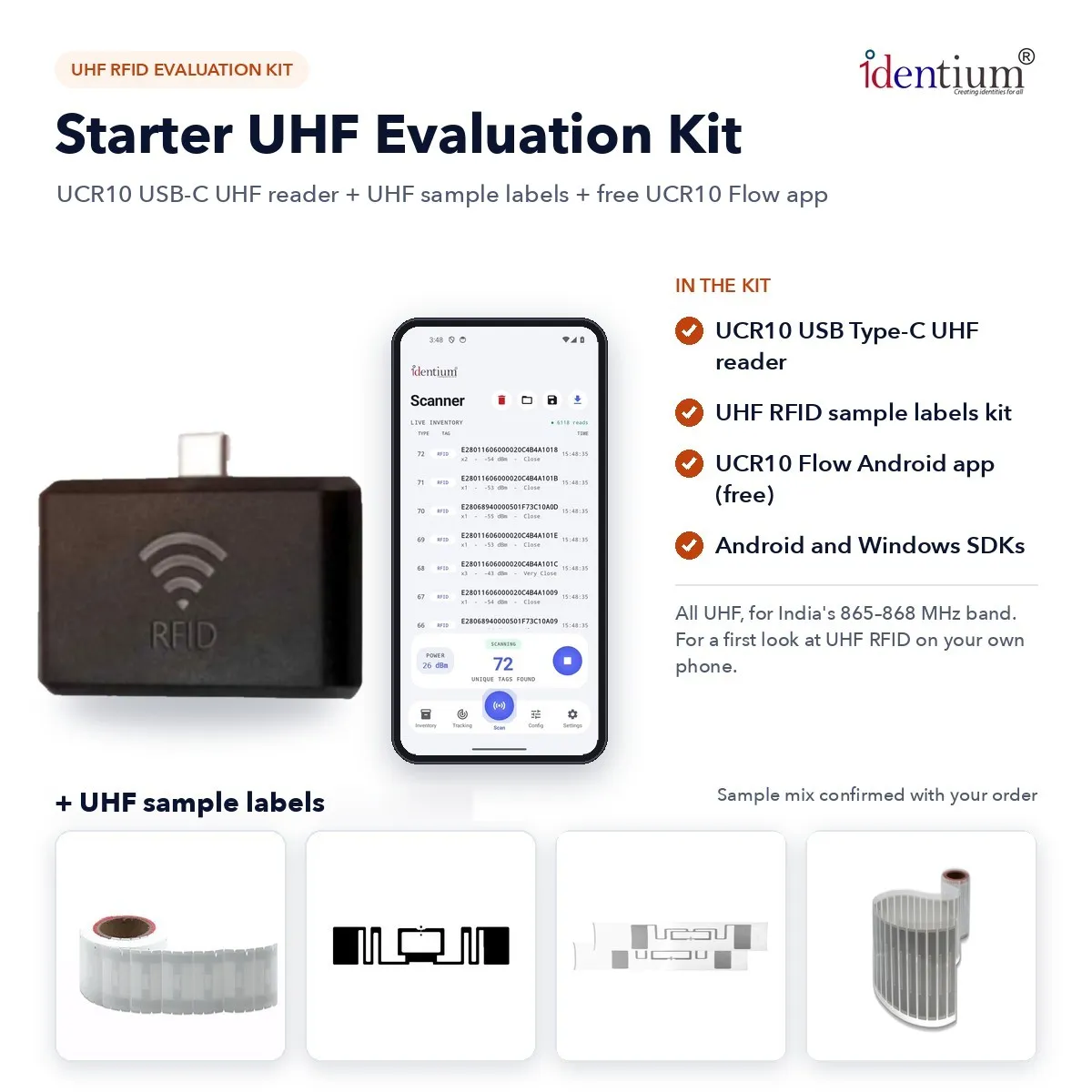 RFID Starter UHF Evaluation Kit – UCR10 USB-C Reader + Sample Labels