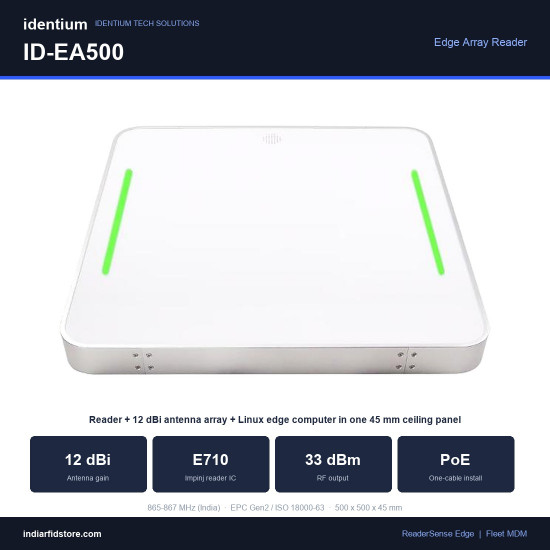 ID-EA500 Edge Array Reader – Ceiling UHF RFID Reader with Integrated 12 dBi Antenna Array & Linux Edge Computer | Impinj E710 ID-EA500 Edge Array Reader – Ceiling UHF RFID Reader with Integrated 12 dBi Antenna Array & Linux Edge Computer | Impinj E710