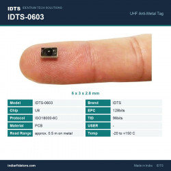 IDTS-0603 Micro UHF On-Metal RFID Tag 6x3x2.8 mm PCB for Small Tools, Instruments & PCBs IDTS-0603 Micro UHF On-Metal RFID Tag 6x3x2.8 mm PCB for Small Tools, Instruments & PCBs