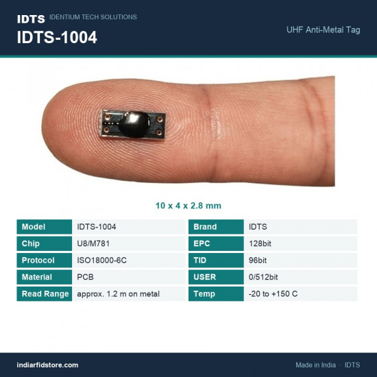 IDTS-1004 Miniature PCB On-Metal UHF RFID Tag 10x4x2.8mm for Tools, PCBs & IT Assets IDTS-1004 Miniature PCB On-Metal UHF RFID Tag 10x4x2.8mm for Tools, PCBs & IT Assets