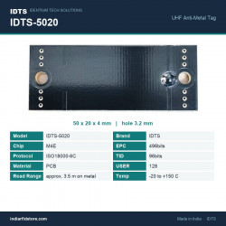 IDTS-5020 UHF On-Metal RFID PCB Tag 50 x 20 x 4 mm, approx. 3.5 m on Metal, Two-Hole Mount IDTS-5020 UHF On-Metal RFID PCB Tag 50 x 20 x 4 mm, approx. 3.5 m on Metal, Two-Hole Mount