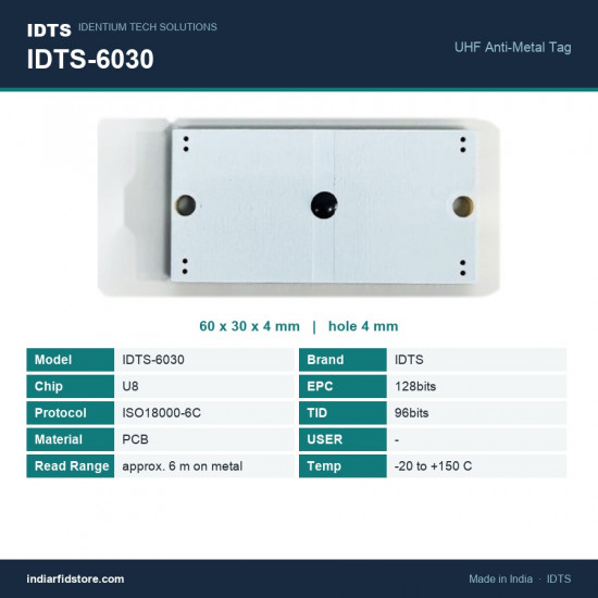IDTS-6030 UHF On-Metal RFID PCB Tag 60 x 30 mm Screw-Mount Anti-Metal Tag for Asset Tracking