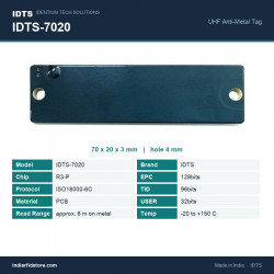 IDTS-7020 UHF On-Metal RFID PCB Tag 70x20x3 mm, Screw-Mount Anti-Metal Asset Tag IDTS-7020 UHF On-Metal RFID PCB Tag 70x20x3 mm, Screw-Mount Anti-Metal Asset Tag