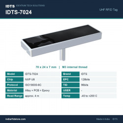 IDTS-7024 UHF RFID Metal Alloy PCB Tag 70x24 mm, M3 Stud Mount for Buried Utility and Asset ID IDTS-7024 UHF RFID Metal Alloy PCB Tag 70x24 mm, M3 Stud Mount for Buried Utility and Asset ID