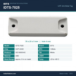IDTS-7025 UHF On-Metal RFID Tag 70x25x5 mm ABS Anti-Metal Asset Tag for Racks, Panels & Cylinders IDTS-7025 UHF On-Metal RFID Tag 70x25x5 mm ABS Anti-Metal Asset Tag for Racks, Panels & Cylinders