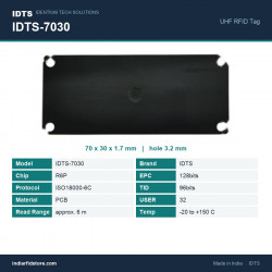 IDTS-7030 UHF RFID PCB Tag 70 x 30 mm, Four Corner Mounting Holes, High-Temperature Asset Tracking IDTS-7030 UHF RFID PCB Tag 70 x 30 mm, Four Corner Mounting Holes, High-Temperature Asset Tracking