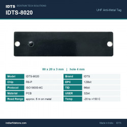 IDTS-8020 UHF On-Metal RFID Tag 80x20x3mm PCB Anti-Metal Bar Tag for Cylinders, Racks & Machinery IDTS-8020 UHF On-Metal RFID Tag 80x20x3mm PCB Anti-Metal Bar Tag for Cylinders, Racks & Machinery