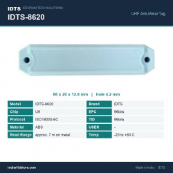 IDTS-8620 UHF On-Metal RFID Tag 86 x 20 x 12.8 mm ABS Anti-Metal Bar Tag for Cylinders, Racking & Plant Assets IDTS-8620 UHF On-Metal RFID Tag 86 x 20 x 12.8 mm ABS Anti-Metal Bar Tag for Cylinders, Racking & Plant Assets