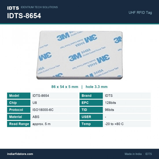IDTS-8654 UHF RFID Pallet Tag 86 x 54 x 5 mm White ABS Screw or Adhesive Mount for Plastic Crates IDTS-8654 UHF RFID Pallet Tag 86 x 54 x 5 mm White ABS Screw or Adhesive Mount for Plastic Crates
