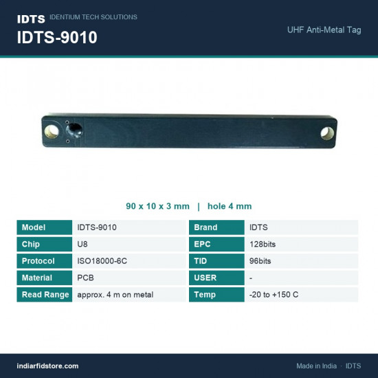 IDTS-9010 UHF On-Metal RFID PCB Bar Tag 90 x 10 x 3 mm, Screw-Mount for Racks & Machinery
