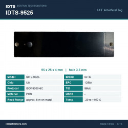 IDTS-9525 UHF On-Metal RFID Tag - 95 x 25 x 4 mm PCB Anti-Metal Tag for Racks, Cylinders & Industrial Assets IDTS-9525 UHF On-Metal RFID Tag - 95 x 25 x 4 mm PCB Anti-Metal Tag for Racks, Cylinders & Industrial Assets