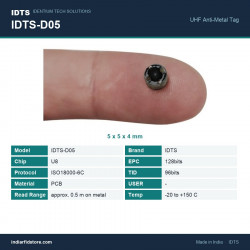IDTS-D05 Micro UHF On-Metal RFID Tag 5 mm x 4 mm PCB Disc for Tool & Instrument Tracking IDTS-D05 Micro UHF On-Metal RFID Tag 5 mm x 4 mm PCB Disc for Tool & Instrument Tracking