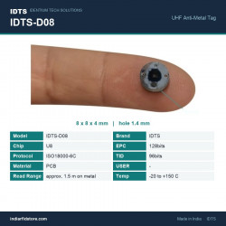 IDTS-D08 8mm Round PCB Anti-Metal UHF RFID Tag, 4mm Thick, for Tools & IT Assets