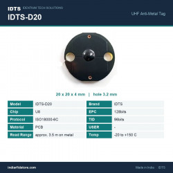 IDTS-D20 20mm Round PCB On-Metal UHF RFID Tag, 3.5m on Metal, Screw-Mount Asset & Tool Tracking