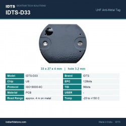 IDTS-D33 UHF On-Metal PCB RFID Tag 33 x 27 mm Two-Hole Mount for Asset Tracking IDTS-D33 UHF On-Metal PCB RFID Tag 33 x 27 mm Two-Hole Mount for Asset Tracking
