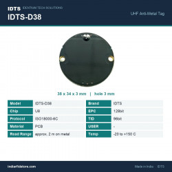IDTS-D38 UHF On-Metal RFID PCB Tag 38 x 34 x 3 mm Round Disc for Tool & Equipment Tracking